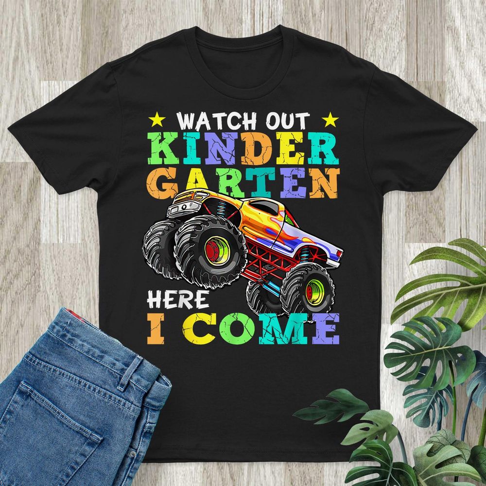 Back To School Kindergarten Here I Come For Boy Kid Truck Shirt Unisex Standard T-Shirt black s