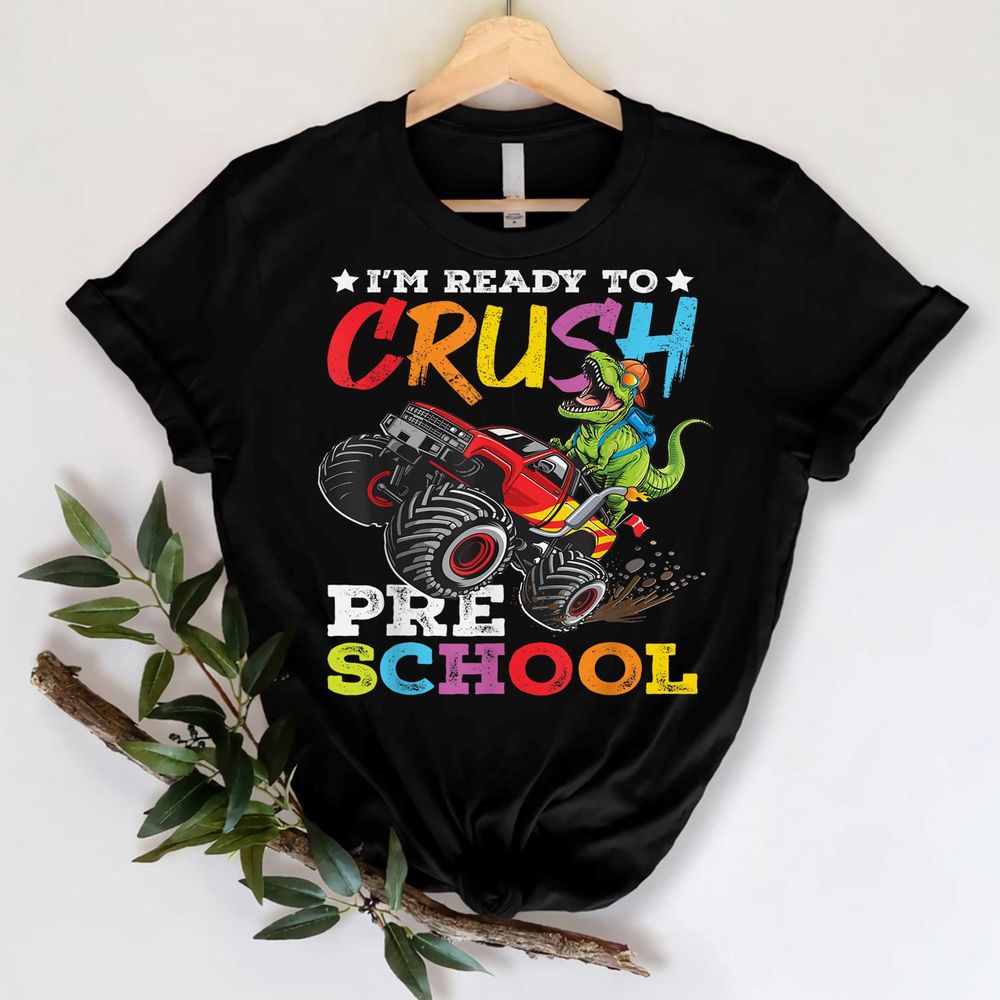 Crush Preschool Back To School Monster Truck Dinosaur Shirt Unisex Standard T-Shirt black s